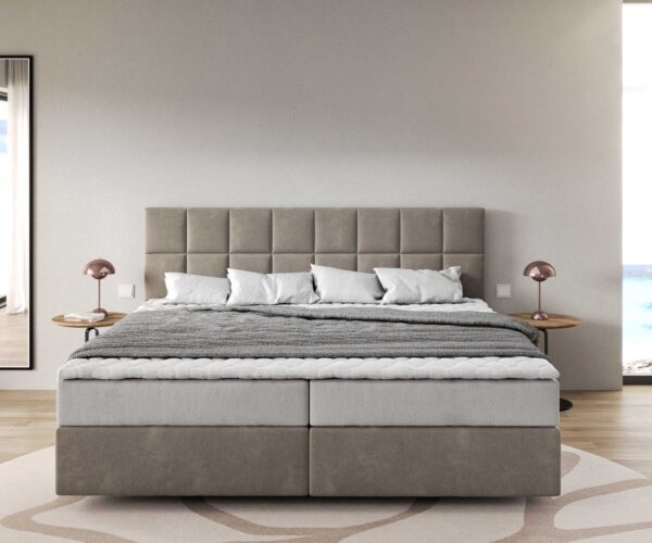 Boxspring postel Dream-Fine mikrovlákno béžová 200x200 cm s matrací s jádrem z taštičkových pružin a visco topperem - Image 2