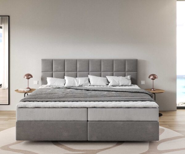 Boxspring postel Dream-Fine mikrovlákno šedá 200x200 cm s matrací s jádrem z taštičkových pružin a visco topperem - Image 2