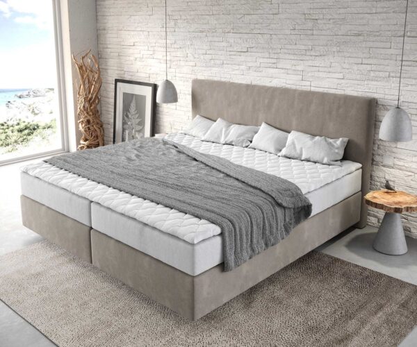 Boxspring postel Dream-Well mikrovlákno béžová 200x200 cm s matrací s jádrem z taštičkových pružin a visco topperem - Image 4