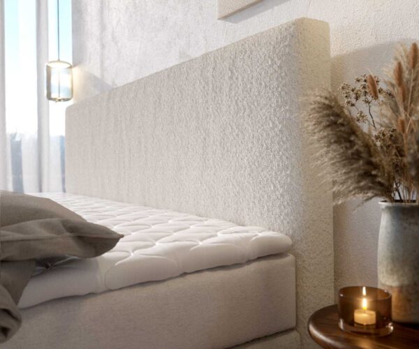 Boxspring postel Dream-Well bouclé krémově bílá 200x200 cm s matrací s jádrem z taštičkových pružin a visco topperem - Image 5