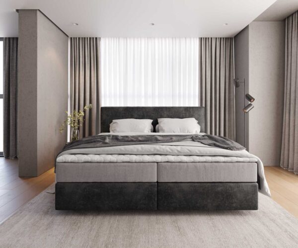 Boxspring postel Dream-Well mikrovlákno antracit vintage 200x200 cm s matrací s jádrem z taštičkových pružin a visco topperem - Image 2