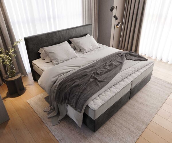Boxspring postel Dream-Well mikrovlákno antracit vintage 200x200 cm s matrací s jádrem z taštičkových pružin a visco topperem - Image 4