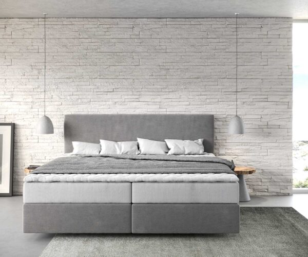 Boxspring postel Dream-Well mikrovlákno šedá 200x200 cm s matrací s jádrem z taštičkových pružin a visco topperem - Image 2