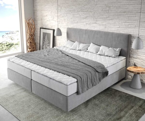 Boxspring postel Dream-Well mikrovlákno šedá 200x200 cm s matrací s jádrem z taštičkových pružin a visco topperem - Image 4
