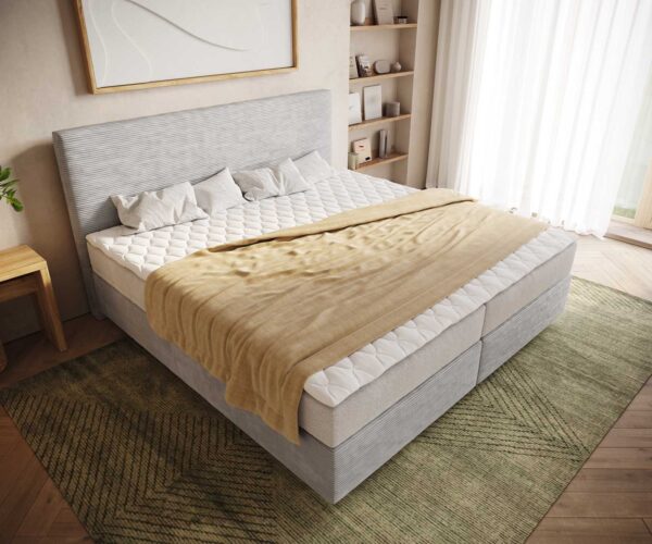 Boxspring postel Dream-Well manšestr stříbrně šedá 200x200 cm s matrací s jádrem z taštičkových pružin a visco topperem - Image 4