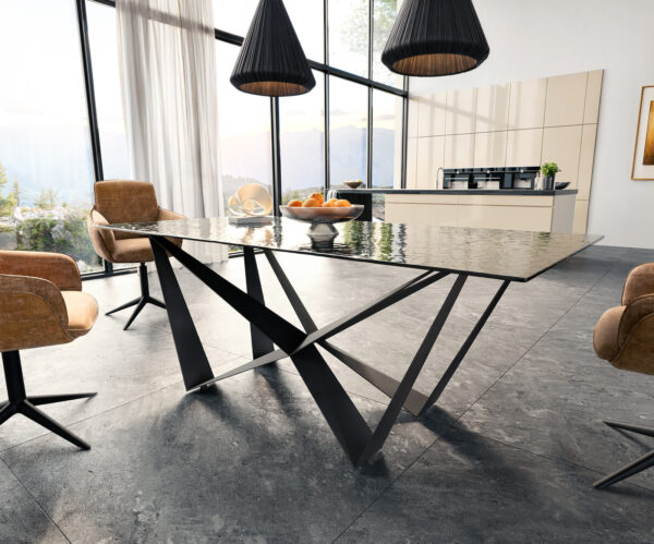 Jídelní stůl Edge 200x100 texturované sklo kouřově černé 3D design Spider matná černá - Image 4