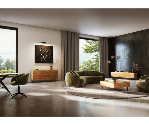 TV stolek Shavani 200 cm přírodní akácie, 4 dveře, vznášející se design - Image 8