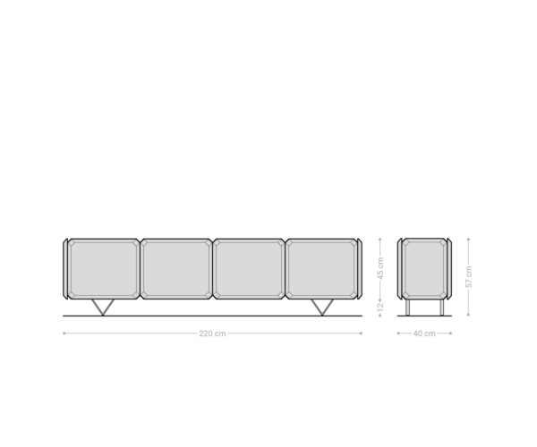 TV stolek Kiano 220 cm přírodní akácie 4 dveře V-nohy černý paravan - Image 7