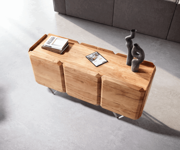 Komoda Kiano acacia natural 3 dveře v-nohy nerezová ocel - Image 3