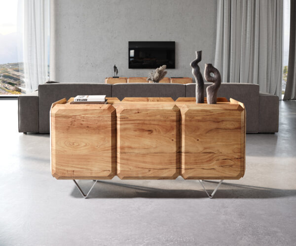 Komoda Kiano acacia natural 3 dveře v-nohy nerezová ocel - Image 2