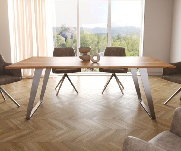 Jídelní stůl Edge 200x100 S akácie natural nerezová ocel šikmá - Image 2