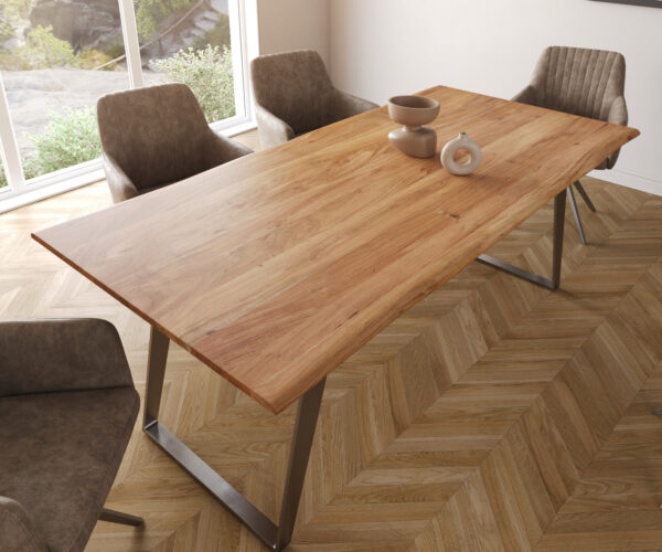 Jídelní stůl Edge 200x100 S akácie natural nerezová ocel šikmá - Image 4