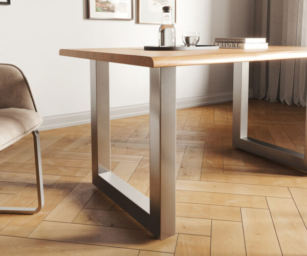 Jídelní stůl Edge 140x90 Přírodní Akácie Nerezová Ocel Široký Live Edge - Image 5