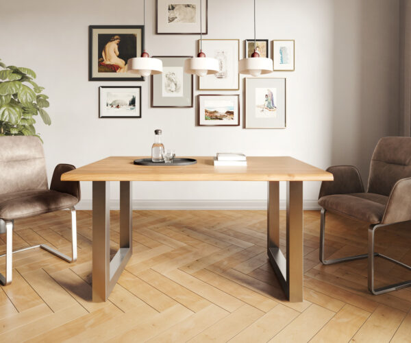 Jídelní stůl Edge 140x90 Přírodní Akácie Nerezová Ocel Široký Live Edge - Image 2
