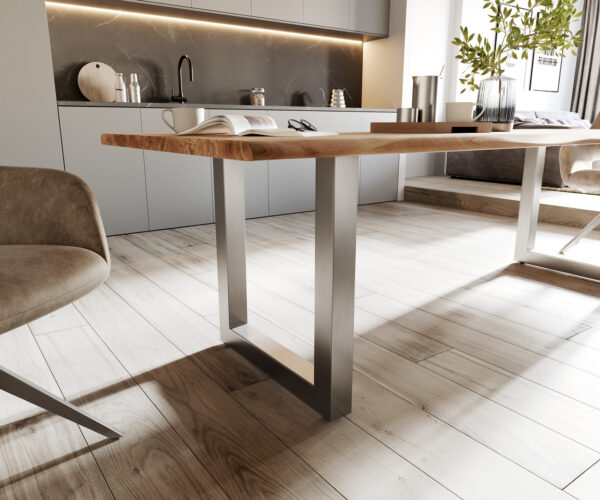 Jídelní stůl Edge 260x100 Přírodní akácie Nerezová ocel Široký živý okraj - Image 5