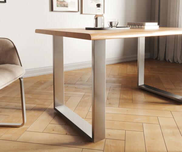 Jídelní stůl Edge 140x90 Přírodní Akácie Nerezová Ocel Úzký Live - Image 5