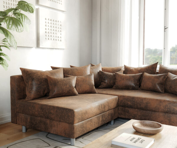 Rohová pohovka Clovis hnědý antik vzhled dlouhý ležící pravý modulární sofa - Image 5