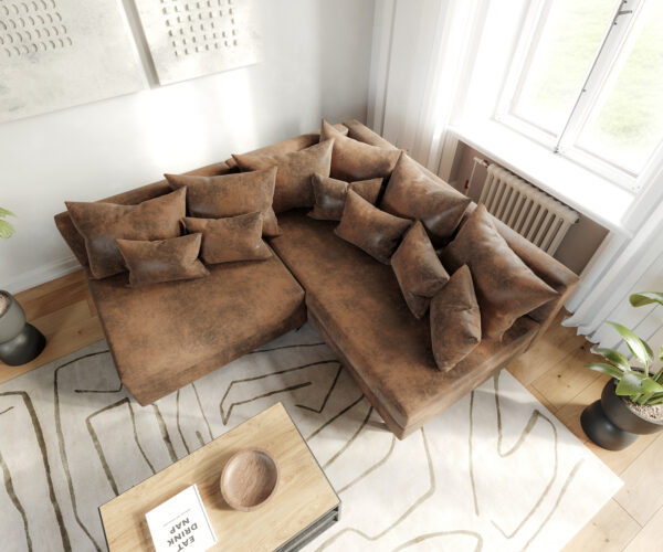 Rohová pohovka Clovis hnědý antik vzhled dlouhý ležící pravý modulární sofa - Image 2