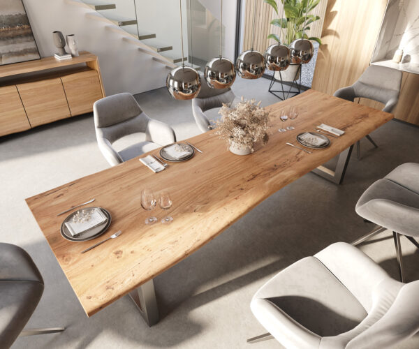 Jídelní stůl Edge 300x100 Přírodní akácie Nerezová ocel Široký Live Edge - Image 5