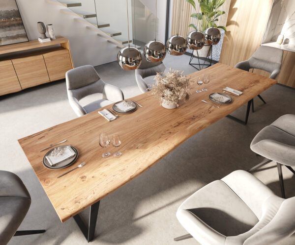 Jídelní stůl Edge 300x100 Akácie Natural Kovový zkosený živý okraj - Image 5