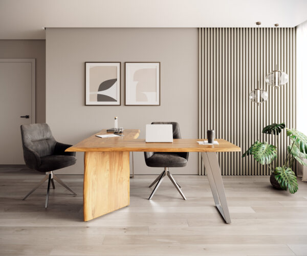 Psací stůl Live-Edge 170x170 Přírodní akáciový rám Silver Tree okraj - Image 2