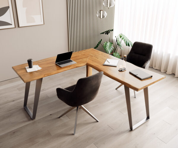 Psací stůl Live-Edge 170x170 Přírodní akáciový rám Silver Tree okraj - Image 6