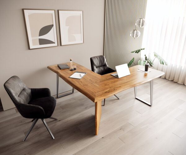 Psací stůl Live-Edge 170x170 Přírodní akáciový rám Silver Tree okraj - Image 7