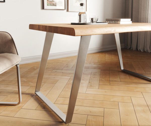 Jídelní stůl Edge 140x90 XL akácie natural nerezová ocel šikmý Live - Image 5