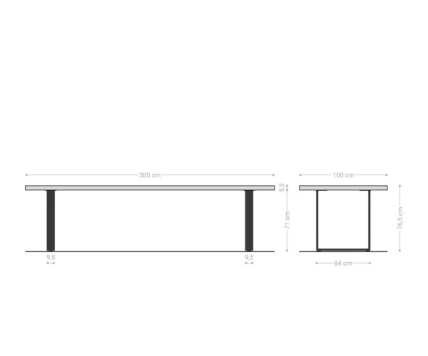 Jídelní stůl Edge 300x100 XL Akácie Platinum Nerezová ocel Úzký Live - Image 7
