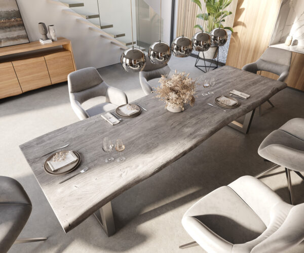 Jídelní stůl Edge 300x100 XL Akácie Platinum Nerezová ocel Široký Live - Image 5