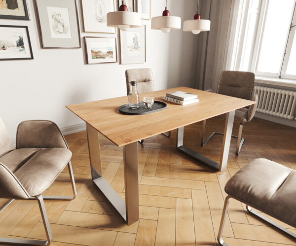 Jídelní stůl Edge 140x90 Akácie Natural Nerez Úzký Swiss