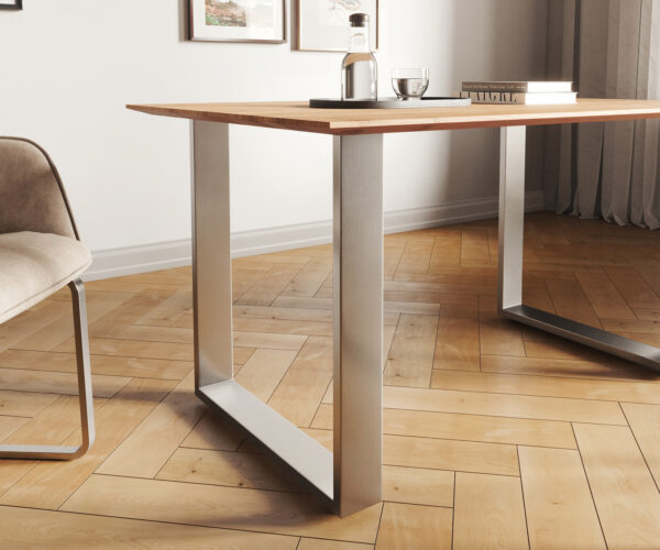 Jídelní stůl Edge 140x90 akácie přírodní nerezová ocel úzký švýcarská hrana - Image 5