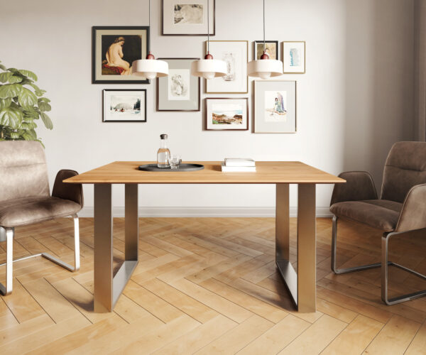Jídelní stůl Edge 140x90 akácie přírodní nerezová ocel úzký švýcarská hrana - Image 2