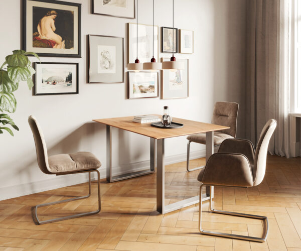 Jídelní stůl Edge 140x90 akácie přírodní nerezová ocel úzký švýcarská hrana - Image 6