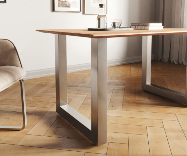 Jídelní stůl Edge 140x90 akácie přírodní nerezová ocel široký švýcarská hrana - Image 5