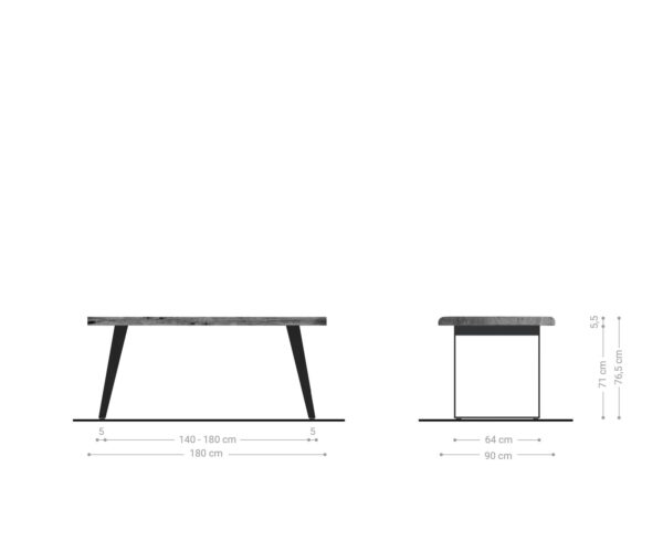 Jídelní stůl Edge 180x90 cm XL akácie hnědý nerezový šikmý Live - Image 6
