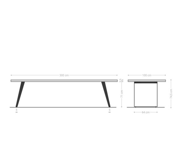 Jídelní stůl Edge 300x100cm akácie natural nerezová ocel stříbrná šikmá Live - Image 7