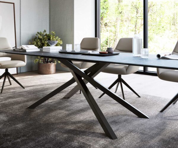 Jídelní stůl Edge 300x100 cm Laminam® keramika šedá centrální noha kříž černá - Image 5