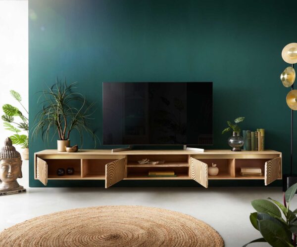 TV stolek Budaya Mango Natural 260 cm, 4 dveře, 2 přihrádky, závěsná - Image 4