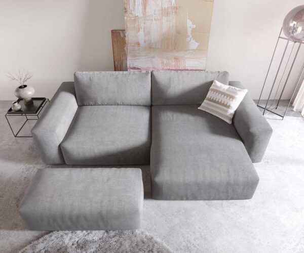 Rohová pohovka Lanzo XL 280x175 cm mikrovlákno šedá variabilně umístitelný longchair s taburetem - Image 4
