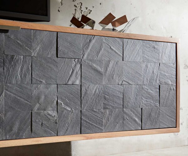 TV stolek Teele 200 cm přírodní akácie šedá deska 2 dveře závěsná - Image 5