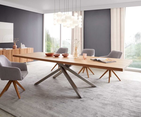 Jídelní stůl Edge 300x100 cm přírodní dubový křížový rám obdélníkový nerezová ocel - Image 2