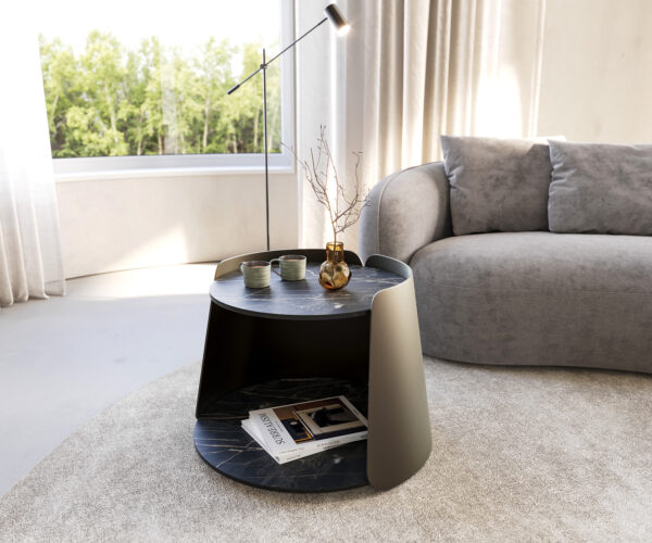 Konferenční stolek Daban 50x50 cm keramika Laminam® Noir Desir, hnědý kovový rám - Image 2