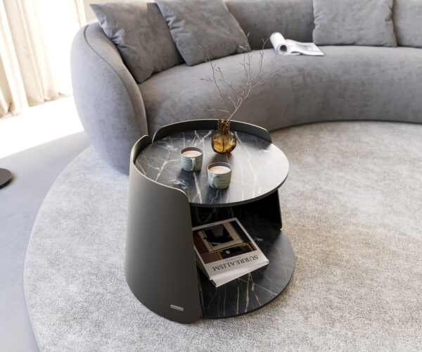 Konferenční stolek Daban 50x50 cm keramika Laminam® Noir Desir, hnědý kovový rám - Image 5