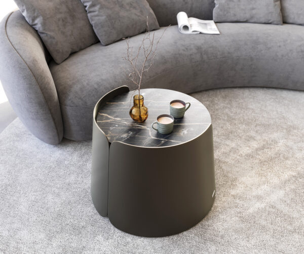 Konferenční stolek Daban 50x50 cm keramika Laminam® Noir Desir, hnědý kovový rám - Image 7