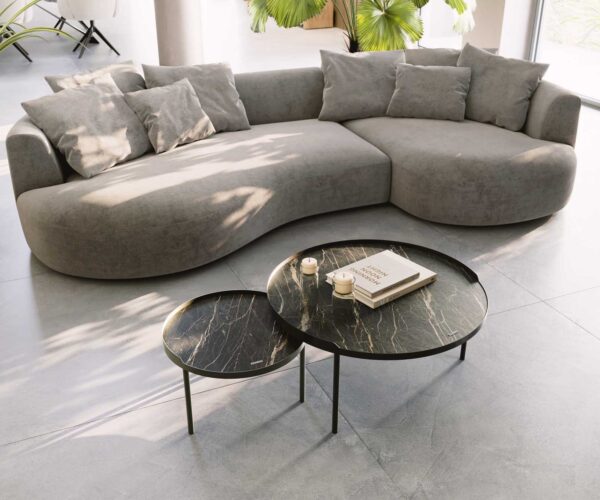 Konferenční stolek Torell 50x50 cm keramika Laminam® Noir Desir, kovový rám s titanovým efektem - Image 8