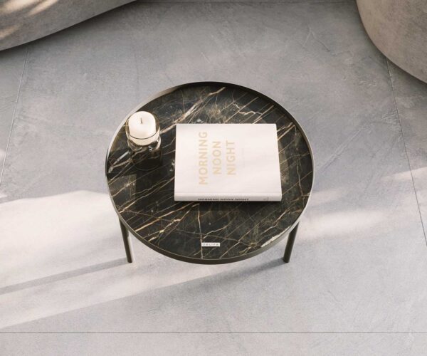 Konferenční stolek Torell 50x50 cm keramika Laminam® Noir Desir, kovový rám s titanovým efektem - Image 6
