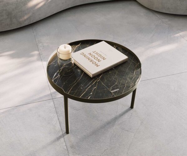 Konferenční stolek Torell 50x50 cm keramika Laminam® Noir Desir, kovový rám s titanovým efektem - Image 5