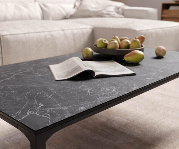 Konferenční stolek Levente 110x60 cm keramika Laminam® Nero Greco, kovové nohy černé - Image 6