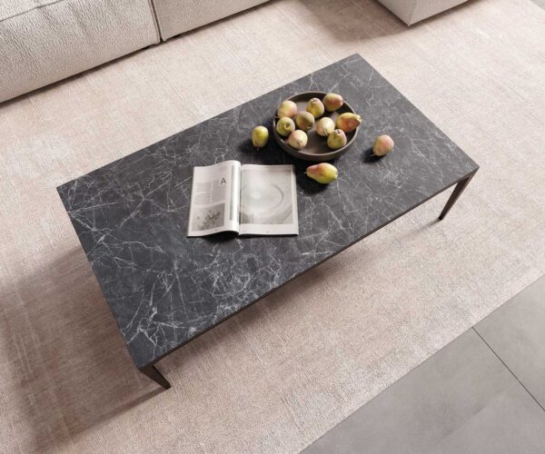 Konferenční stolek Levente 110x60 cm keramika Laminam® Nero Greco, kovové nohy černé - Image 5